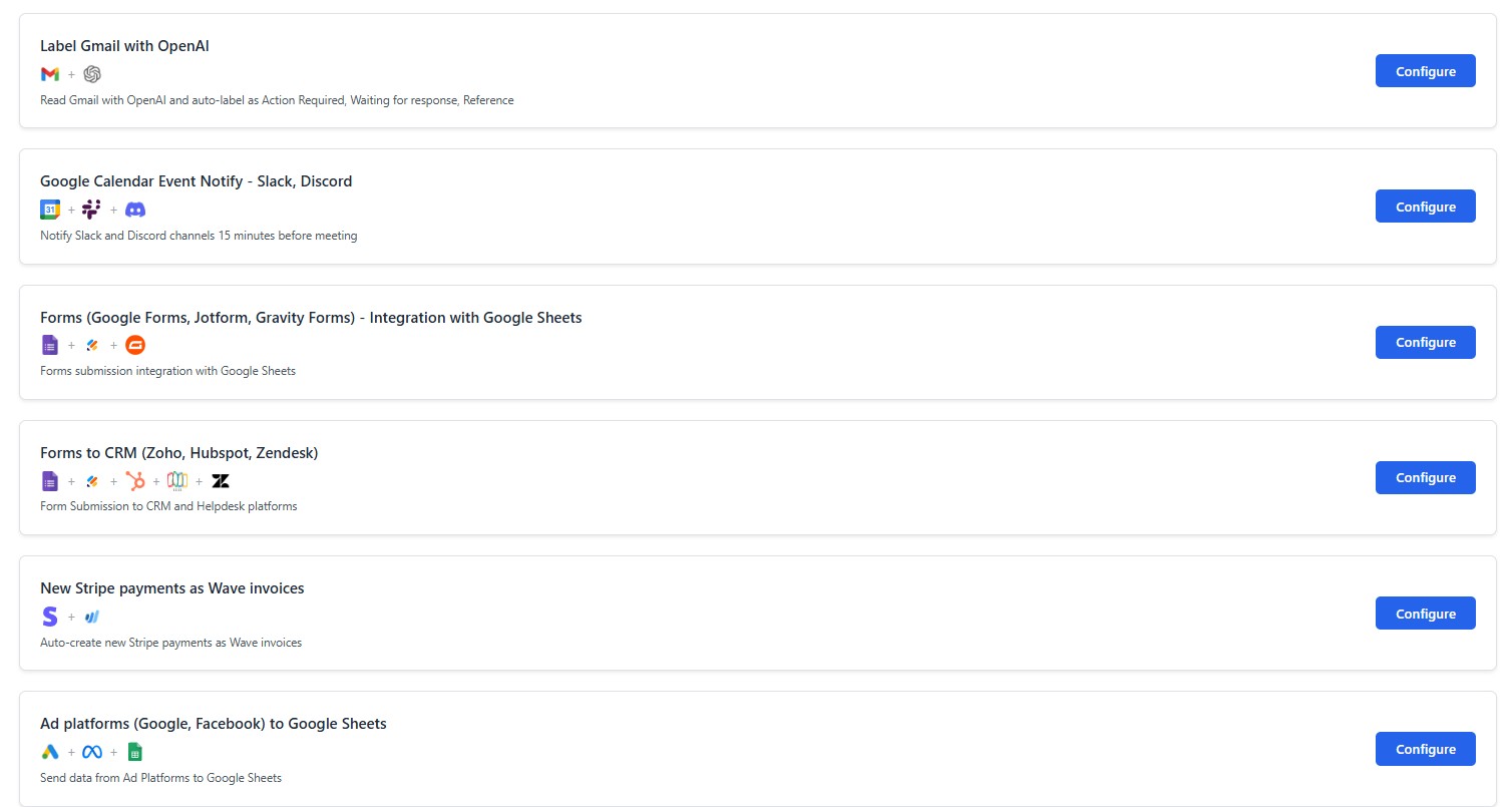 Agentic Flow workflow automation interface showing integrations like Gmail, Google Calendar, Slack, Stripe, and more